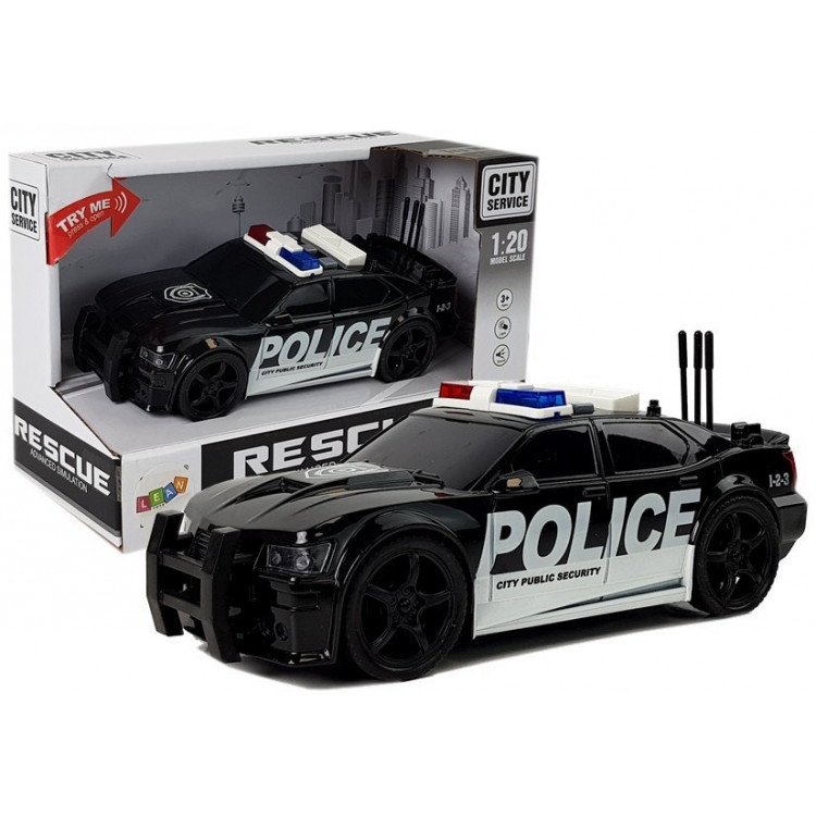 Policajné auto na naťahovanie 1:20 so zvukmi a svetlami - čierne